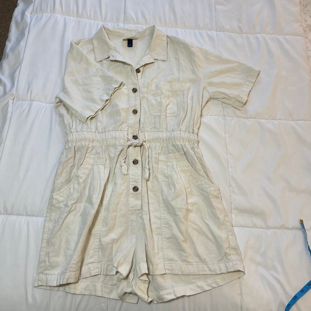 Universal Thread Linen Romper Womens Small S Cream Off White Button Short Sleeve